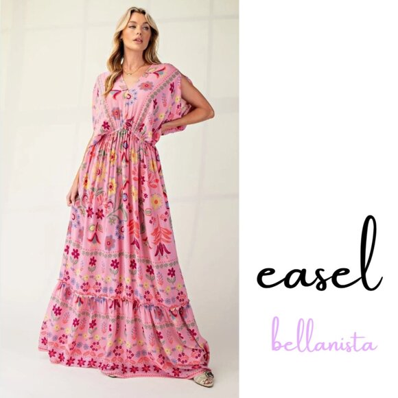 easel Dresses & Skirts - easel Lg Pink Floral Maxi Dress